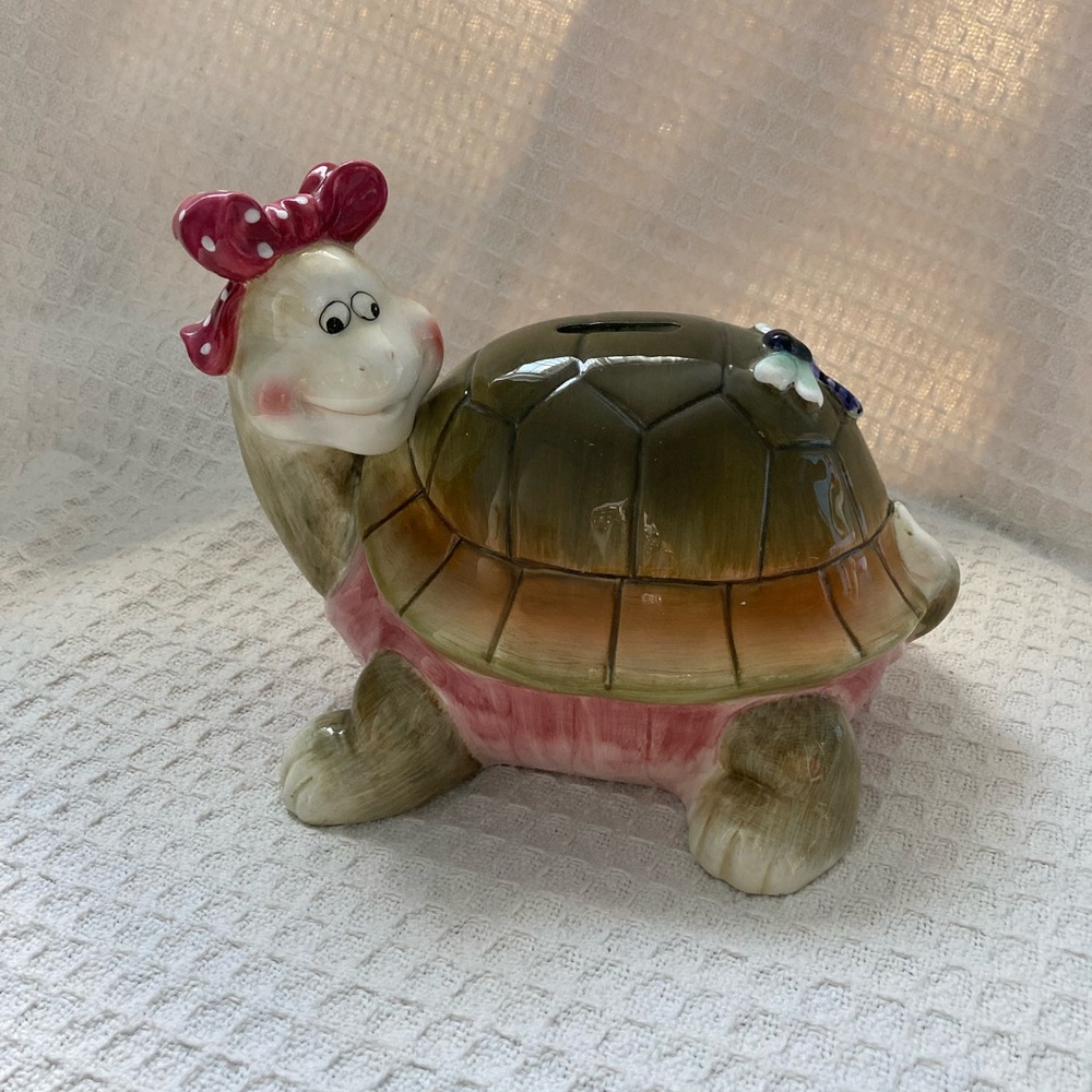 Popular Creations Vintage 2003 Girl Turtle Ceramic Bank